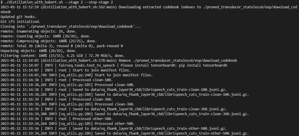 Downloading codebook indexes and preparing training manifest.